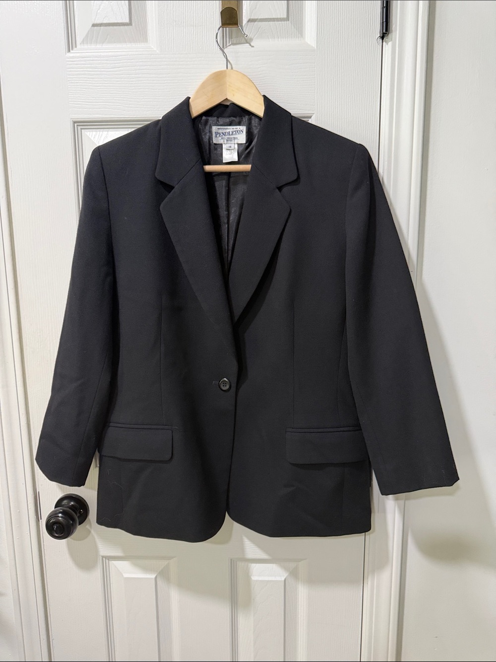 Pendleton Black Virgin Wool Women's Single-Button Blazer Flaw*